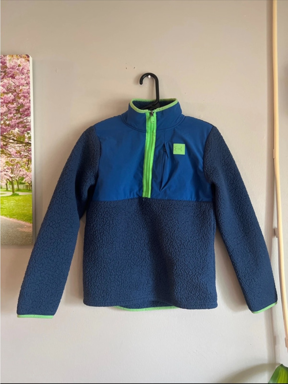 Under Armour Kids' Navy Fleece Pullover with Lime Trim